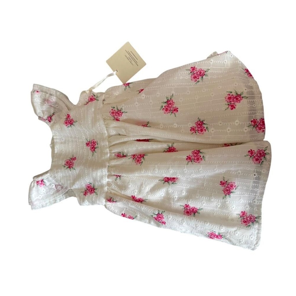 Laura Ashley Baby Girls Dress 18M Ivory Floral Pink Rose Jacquard NWT